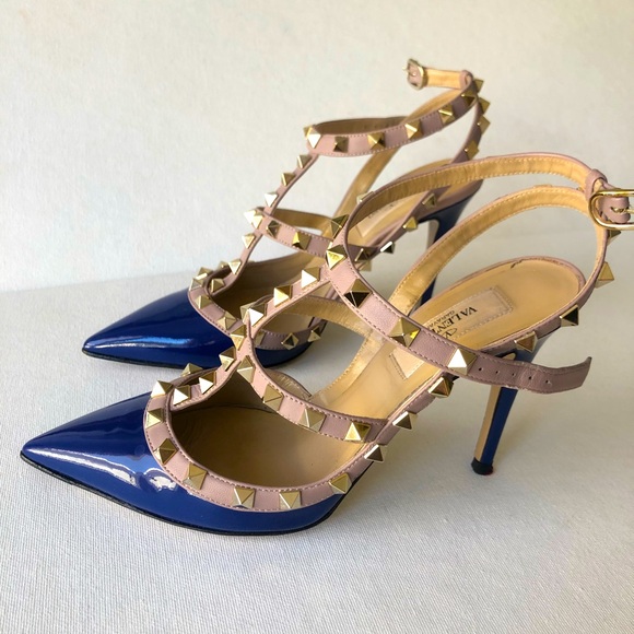 Valentino Rockdtud Blue Patent Leather pointed toe pumps Heels MK main image 4